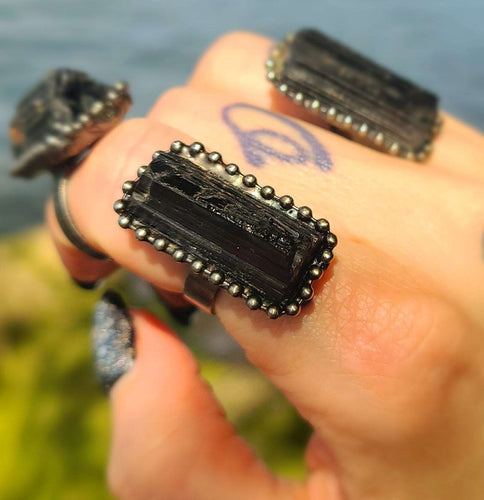 Amazing Resizable Raw Black Tourmaline Rings to protect your energy