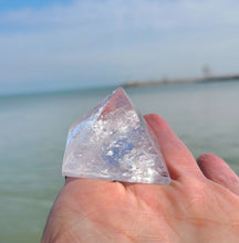 Load image into Gallery viewer, Powerful High Quality Quartz pyramids full of rainbows to help you manifest.