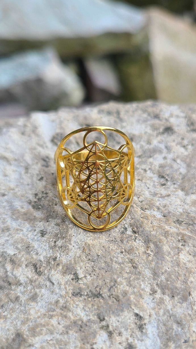 Sacred Geometry rings to raise your vibration Gold Metatrons Cube