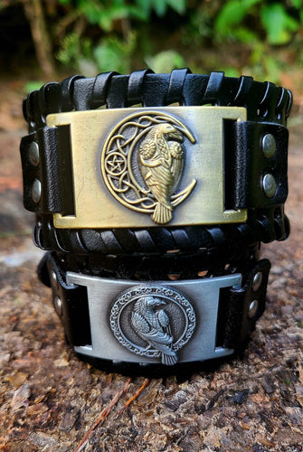 Exquisite Engraved Raven Leather bracelet to bring you RENEWAL and REBIRTH.