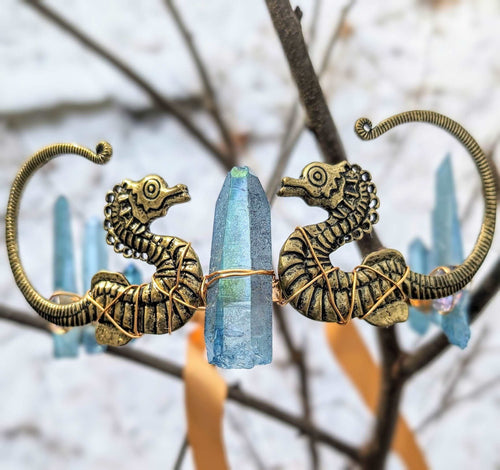 Seahorse crown with Aqua Aura Crystals that embodies Strength and Persistence🧜‍♀️💙💙