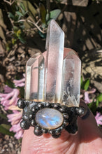 Load image into Gallery viewer, DIVINE MYSTICAL Moonstone Ring with Clear Quartz points