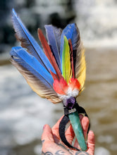 Load image into Gallery viewer, Colorful parrot feather wand for  LUCK, HEALING and LOVE