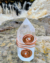 Load image into Gallery viewer, Quartz Tower with rainbows and copper spiral