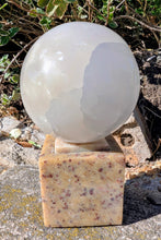 Load image into Gallery viewer, The Luminous Oracle: Selenite Sphere with Vintage Alabaster Pedestal