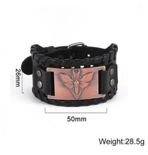 Load image into Gallery viewer, Leather Moth engraved bracelet to help you become the best version of yourself yourself. Black moth with Moon
