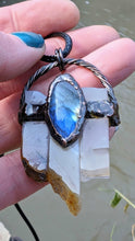 Load image into Gallery viewer, Celestial Copper wrapped Triple Agate and Labradorite necklace
