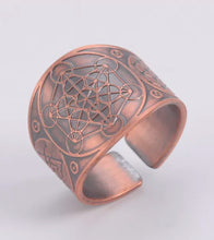 Load image into Gallery viewer, Sacred Geometry rings to raise your vibration Copper Metatrons cube (thick band)
