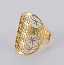 Load image into Gallery viewer, Sacred Geometry rings to raise your vibration Design 2 Gold Flower of life
