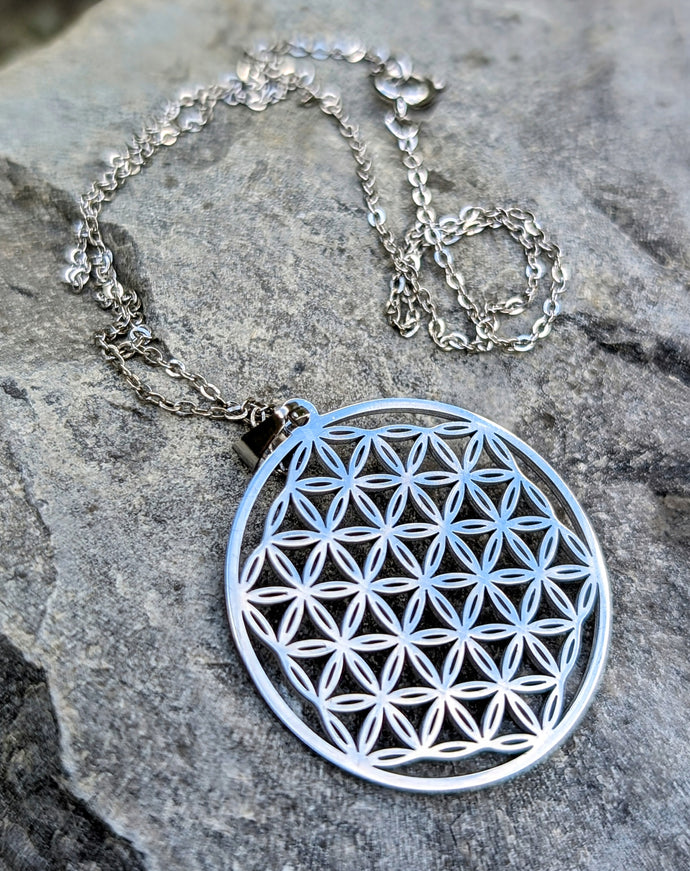 Silver Flower of Life on 925 Sterling Silver Chain