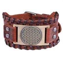 Load image into Gallery viewer, Brown Sacred Geometry Leather Bracelets
