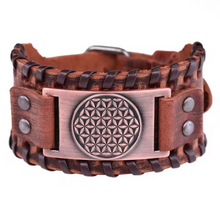 Load image into Gallery viewer, Brown Sacred Geometry Leather Bracelets
