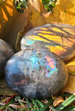 Load image into Gallery viewer, Sunset Labradorite (Gold and Orange Flash) Polished Palm stones to help you speak your truth✨
