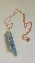 Load image into Gallery viewer, Raw Kyanite necklace on Sterling Silver Chain -Will enable you to speak your truth 💙💙 Rose Gold chain (sterling silver base)
