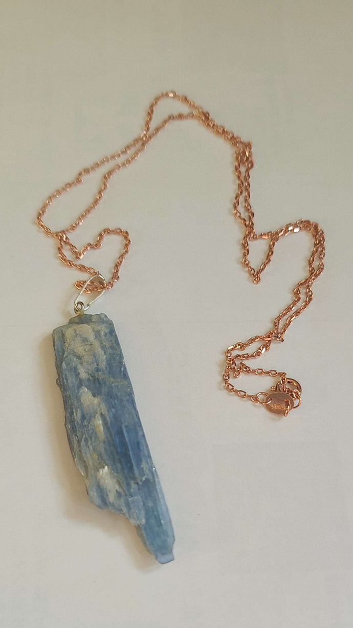 Raw Kyanite necklace on Sterling Silver Chain -Will enable you to speak your truth 💙💙 Rose Gold chain (sterling silver base)