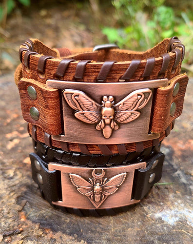 Brown Leather Moth engraved bracelet to help you become the best version of yourself. 🦋🪄