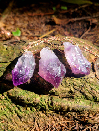 POWERFUL Raw Amethyst necklace on Rose Gold Sterling Silver chain, wearing it will open your intution .✨✨✨