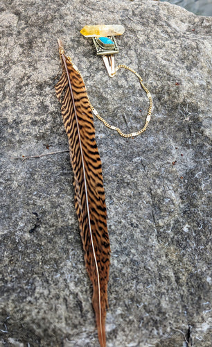 MYSTICAL Feather and crystal hair clip -Citrine and Rainbow Pheasant for emotional healing