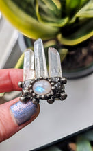 Load image into Gallery viewer, DIVINE MYSTICAL Moonstone Ring with Clear Quartz points
