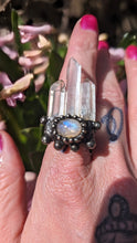 Load image into Gallery viewer, DIVINE MYSTICAL Moonstone Ring with Clear Quartz points
