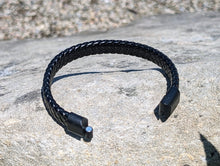 Load image into Gallery viewer, Black Leather Men&#39;s bracelets with magnetic clasp
