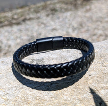 Load image into Gallery viewer, Black Leather Men&#39;s bracelets with magnetic clasp
