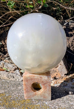 Load image into Gallery viewer, The Luminous Oracle: Selenite Sphere with Vintage Alabaster Pedestal
