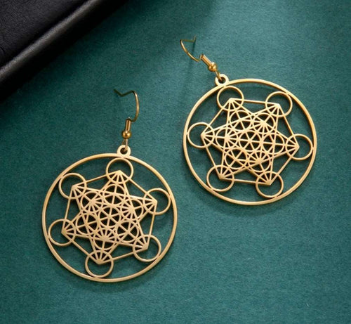 Metatrons Cube -Sacred Geometry earrings that contain all that exists in the universe Gold