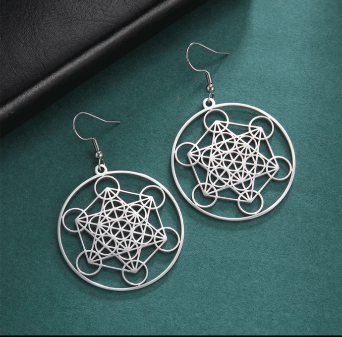 Metatrons Cube -Sacred Geometry earrings that contains all forms that exist in the universe🔮✨ Silver
