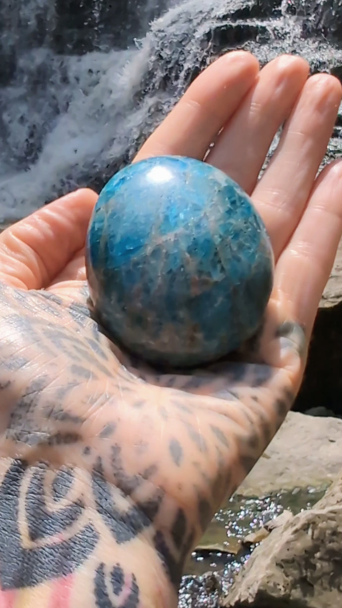 Powerful, Blue Apatite Palm stone for Clarity