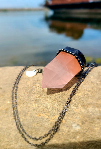 Stunning Large,High Grade Rose Quartz Point Necklace for self Love